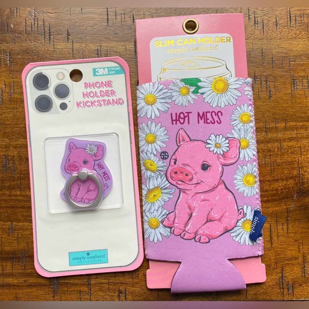 •NEW•{2} Simply Southern Phone Holder Kickstand + Slim Can Holder- HOT MESS PIG